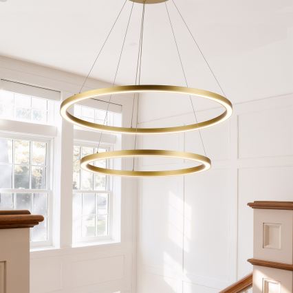 Brilagi - PORTOFINO LED Dimmable Pendant Light on Cable LED/98W/230V 3000-6000K Ø 80 cm Gold + Remote Control