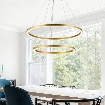Brilagi - PORTOFINO LED Dimmable Pendant Light on Cable LED/98W/230V 3000-6000K Ø 80 cm Gold + Remote Control