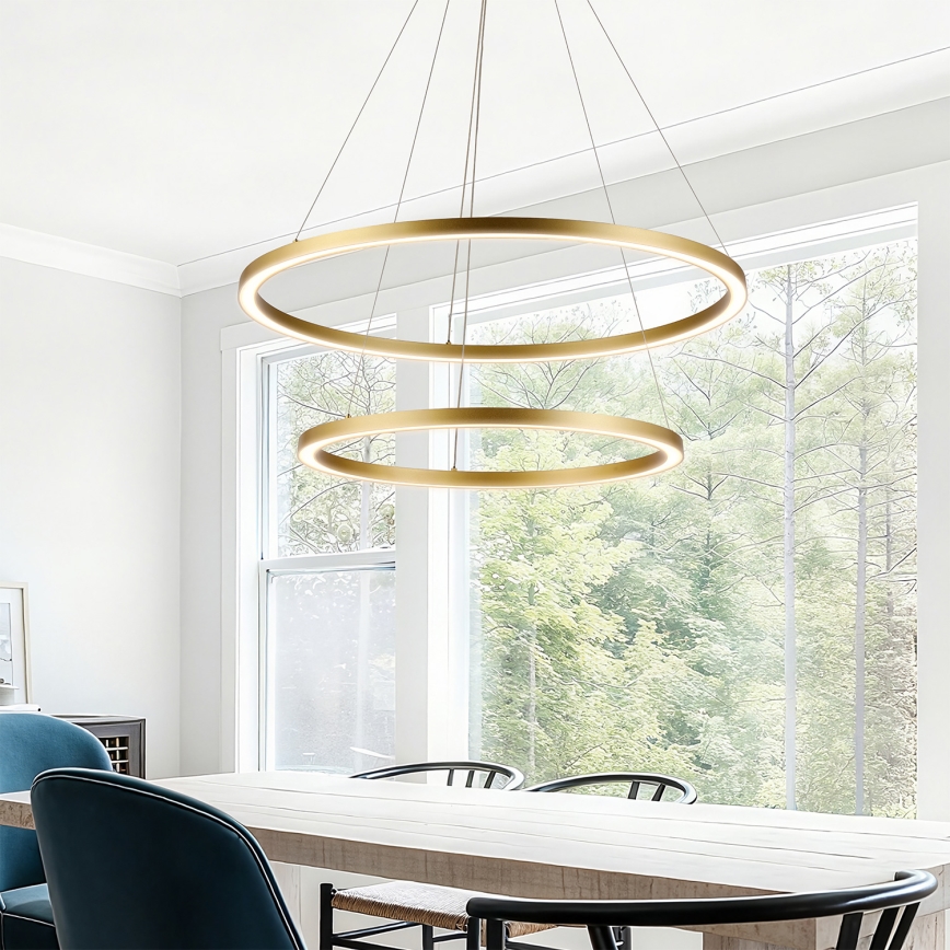 Brilagi - PORTOFINO LED Dimmable Pendant Light on Cable LED/98W/230V 3000-6000K Ø 80 cm Gold + Remote Control