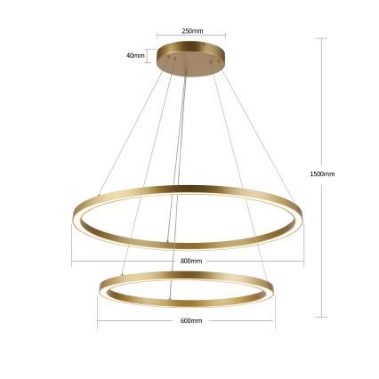 Brilagi - PORTOFINO LED Dimmable Pendant Light on Cable LED/98W/230V 3000-6000K Ø 80 cm Gold + Remote Control