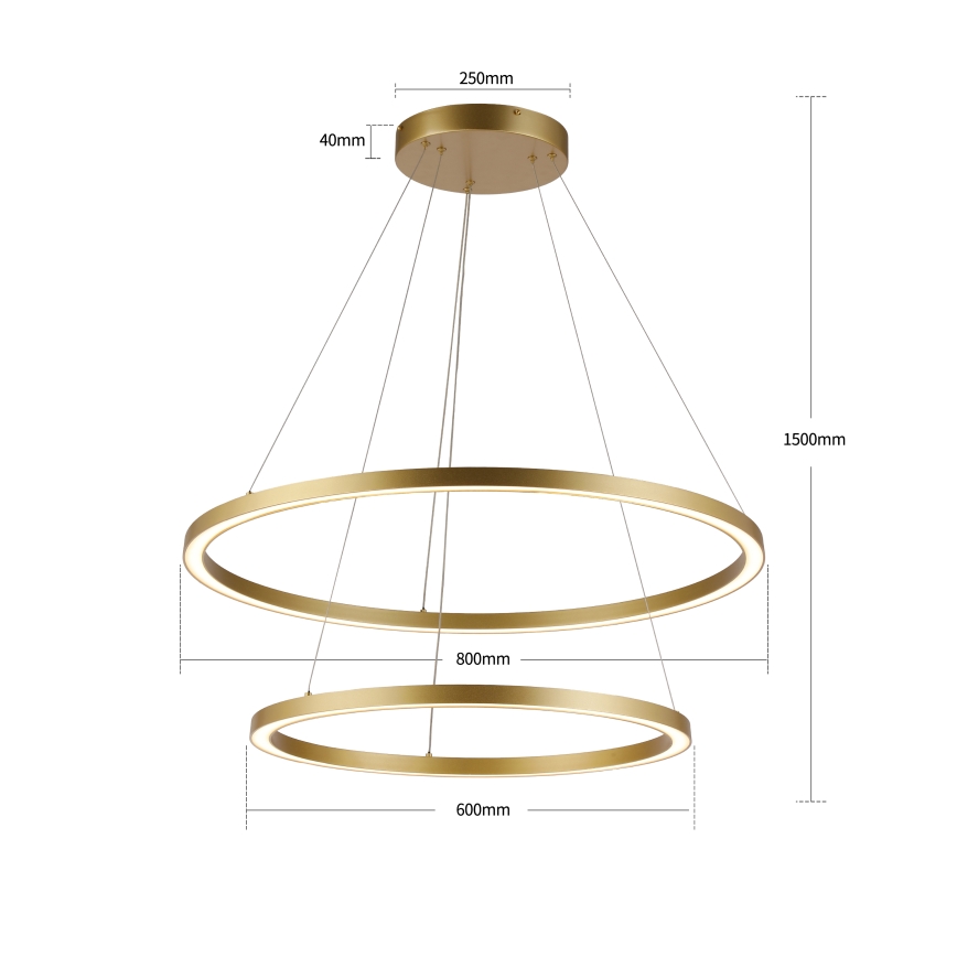 Brilagi - PORTOFINO LED Dimmable Pendant Light on Cable LED/98W/230V 3000-6000K Ø 80 cm Gold + Remote Control