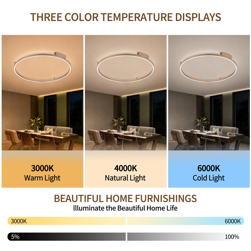 Brilagi - PORTOFINO LED Dimmable Ceiling Light LED/60W/230V 3000-6000K Ø 80 cm Beige + Remote Control