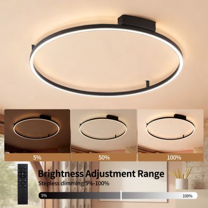 Brilagi - PORTOFINO LED Dimmable Ceiling Light 60W/230V, Tunable White 3000-6000K, Ø 80 cm, Black + Remote Control