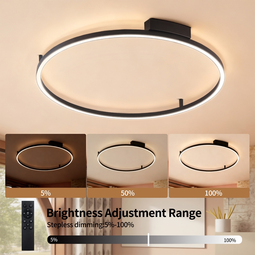 Brilagi - PORTOFINO LED Dimmable Ceiling Light 60W/230V, Tunable White 3000-6000K, Ø 80 cm, Black + Remote Control