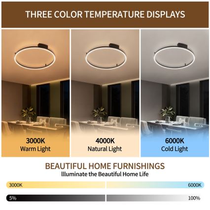 Brilagi - PORTOFINO LED Dimmable Ceiling Light 60W/230V, Tunable White 3000-6000K, Ø 80 cm, Black + Remote Control