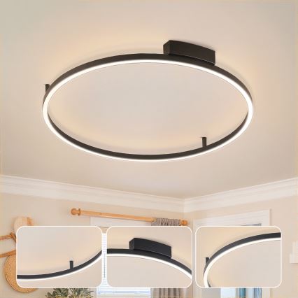 Brilagi - PORTOFINO LED Dimmable Ceiling Light 60W/230V, Tunable White 3000-6000K, Ø 80 cm, Black + Remote Control