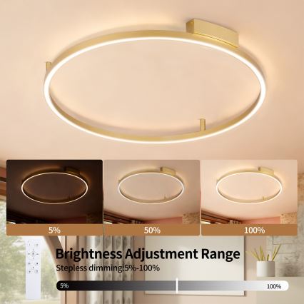 Brilagi - PORTOFINO Dimmable LED Ceiling Light 60W/230V 3000-6000K Ø 80 cm Gold + Remote Control