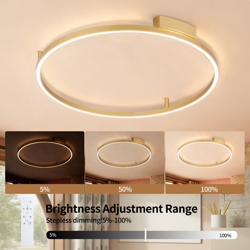 Brilagi - PORTOFINO Dimmable LED Ceiling Light 60W/230V 3000-6000K Ø 80 cm Gold + Remote Control