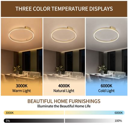 Brilagi - PORTOFINO Dimmable LED Ceiling Light 60W/230V 3000-6000K Ø 80 cm Gold + Remote Control