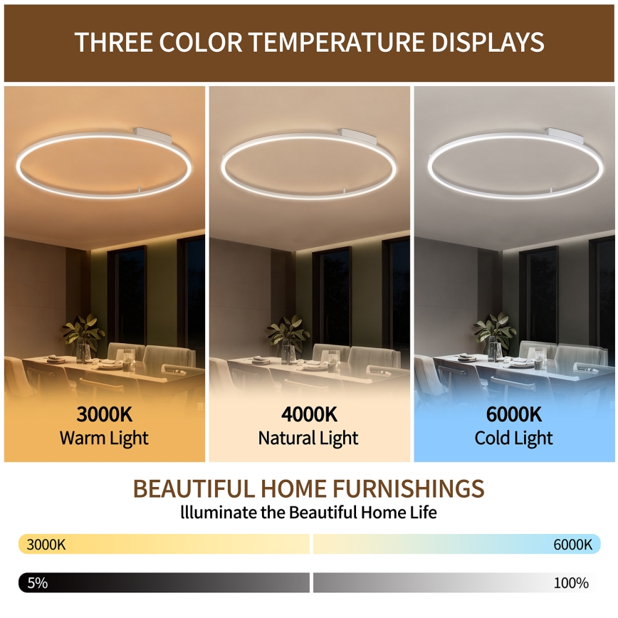 Brilagi - PORTOFINO LED Dimmable Ceiling Light LED/85W/230V 3000-6000K dia. 120 cm Silver + Remote Control