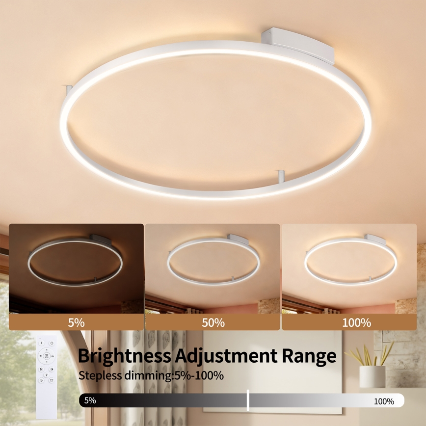 Brilagi - PORTOFINO Dimmable LED Ceiling Light LED/60W/230V 3000-6000K Ø 80 cm Silver + Remote Control