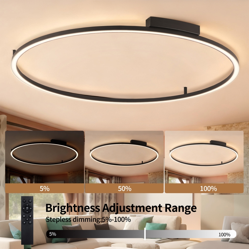 Brilagi - PORTOFINO Dimmable LED Ceiling Light LED/85W/230V 3000-6000K Ø120 cm Black + Remote Control