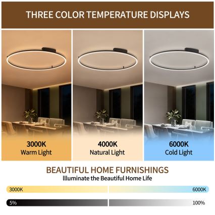 Brilagi - PORTOFINO Dimmable LED Ceiling Light LED/85W/230V 3000-6000K Ø120 cm Black + Remote Control