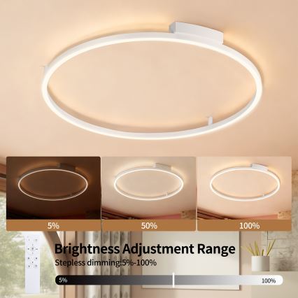Brilagi - PORTOFINO Dimmable LED Ceiling Light 60W/230V, 3000–6000K, Ø 80 cm, White + Remote Control