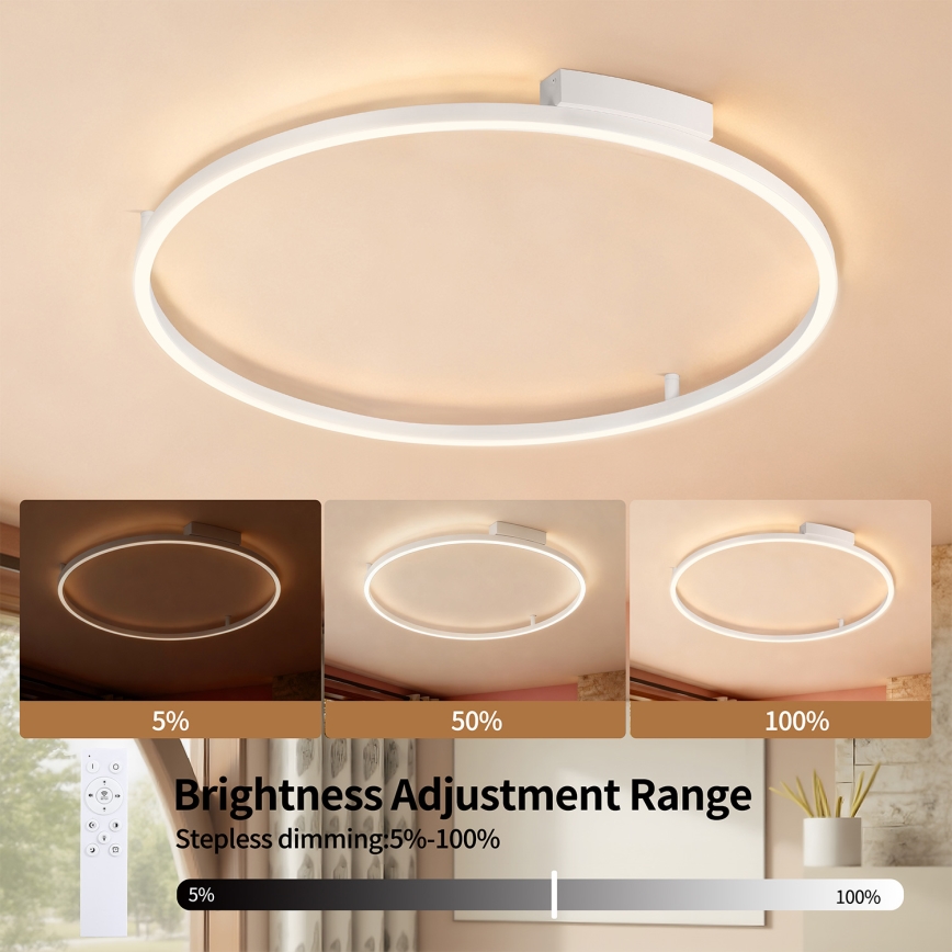 Brilagi - PORTOFINO Dimmable LED Ceiling Light 60W/230V, 3000–6000K, Ø 80 cm, White + Remote Control
