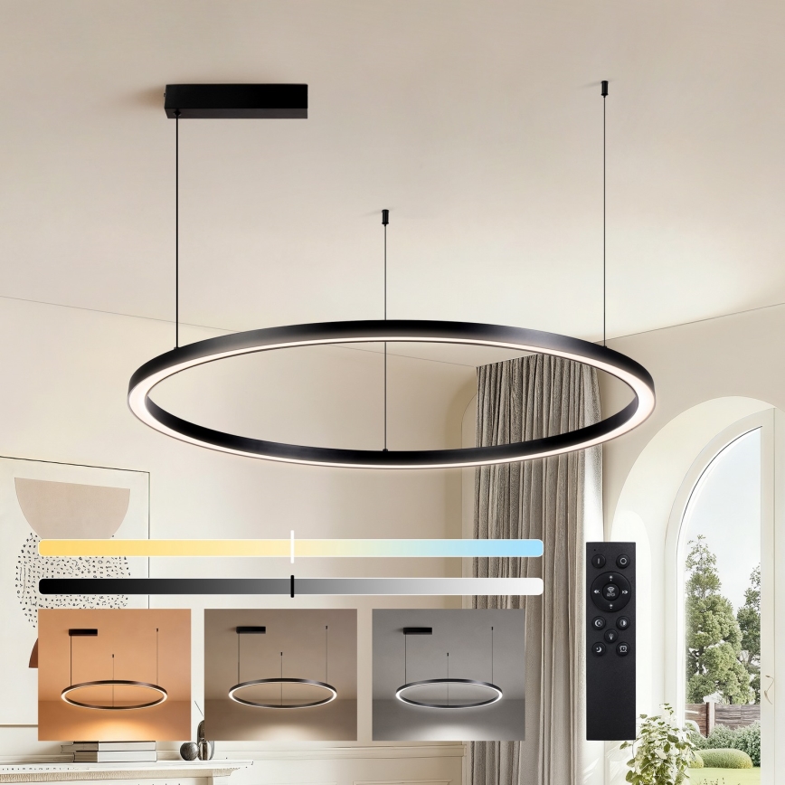 Brilagi - PORTOFINO Dimmable LED pendant chandelier on cable LED/60W/230V 3000–6000K Ø 80 cm black + remote control