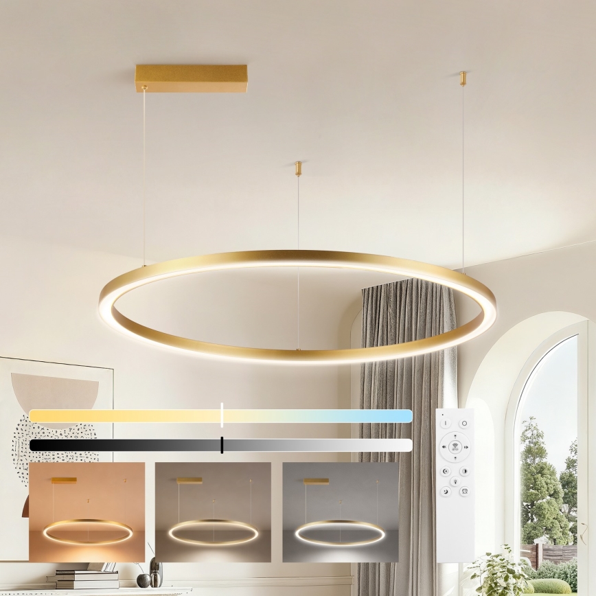 Brilagi - PORTOFINO LED dimmable cable pendant light, 60W, 230V, 3000–6000K, Ø 80 cm, gold + remote control