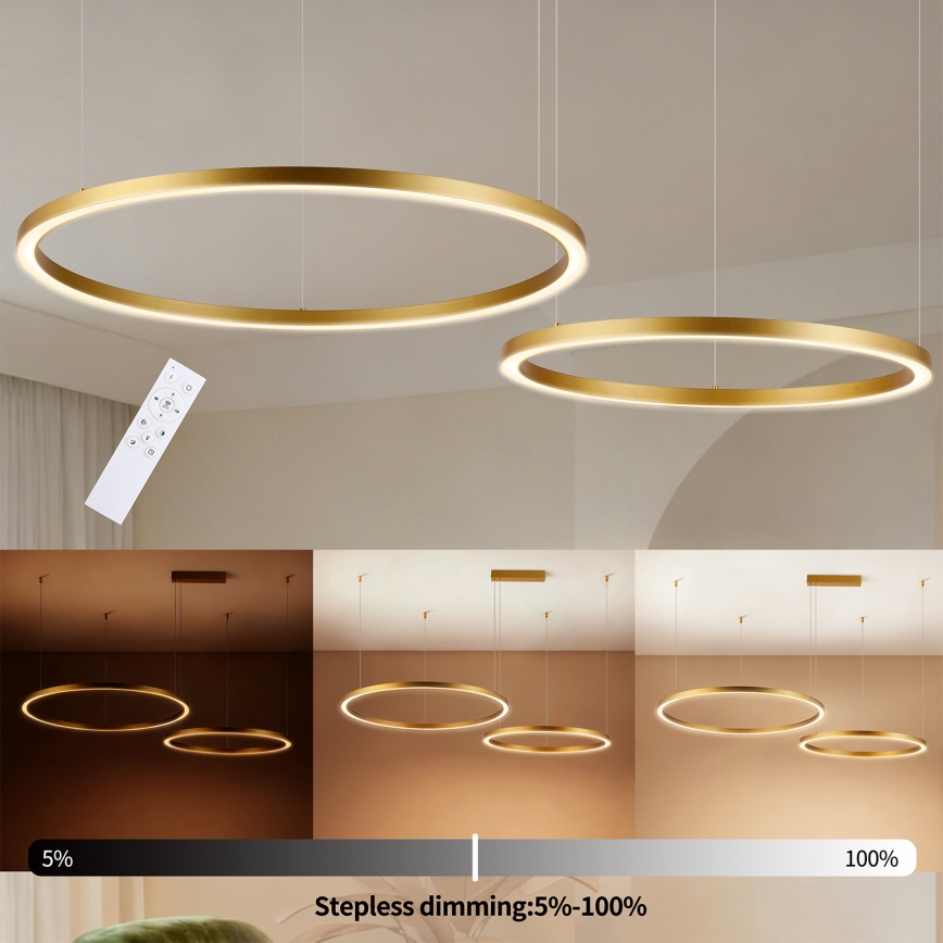 Brilagi - LED Dimmable Cable-Suspended Pendant Light PORTOFINO LED/98W/230V 3000-6000K Gold + Remote Control