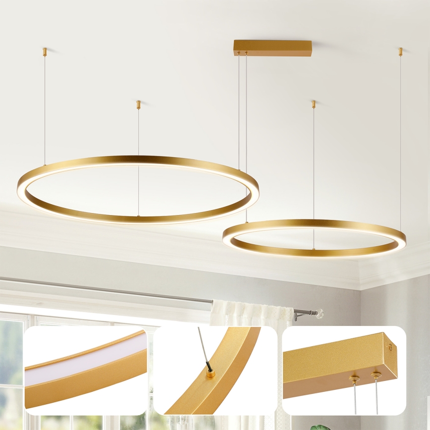 Brilagi - LED Dimmable Cable-Suspended Pendant Light PORTOFINO LED/98W/230V 3000-6000K Gold + Remote Control