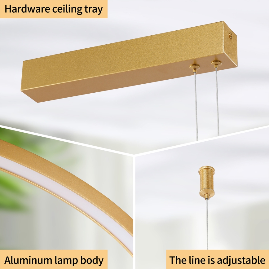 Brilagi - LED Dimmable Cable-Suspended Pendant Light PORTOFINO LED/98W/230V 3000-6000K Gold + Remote Control