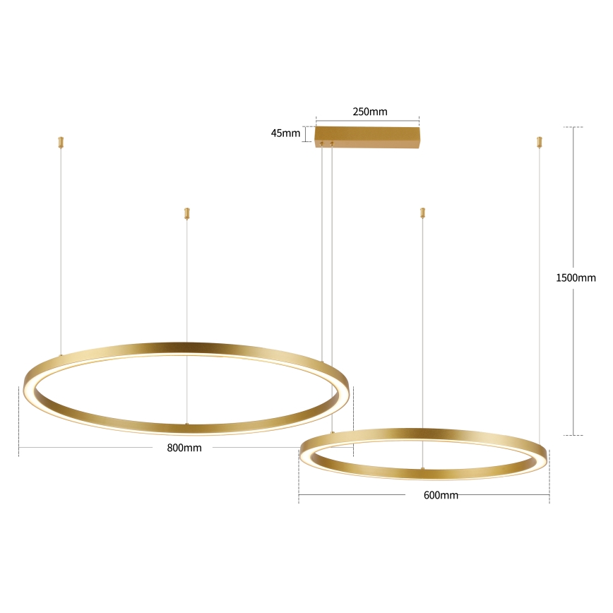 Brilagi - LED Dimmable Cable-Suspended Pendant Light PORTOFINO LED/98W/230V 3000-6000K Gold + Remote Control
