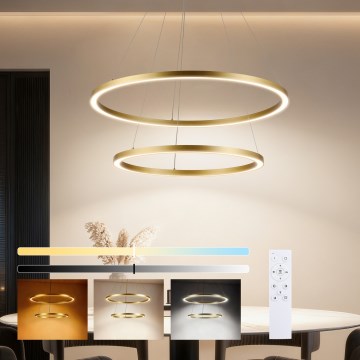 Brilagi - PORTOFINO LED dimmable cable-suspended chandelier, 98W/230V, 3000–6000K, Ø80 cm, gold + remote control