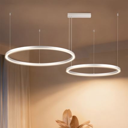 Brilagi - Dimmable LED pendant lamp on cable PORTOFINO LED/98W/230V 3000-6000K silver + remote control