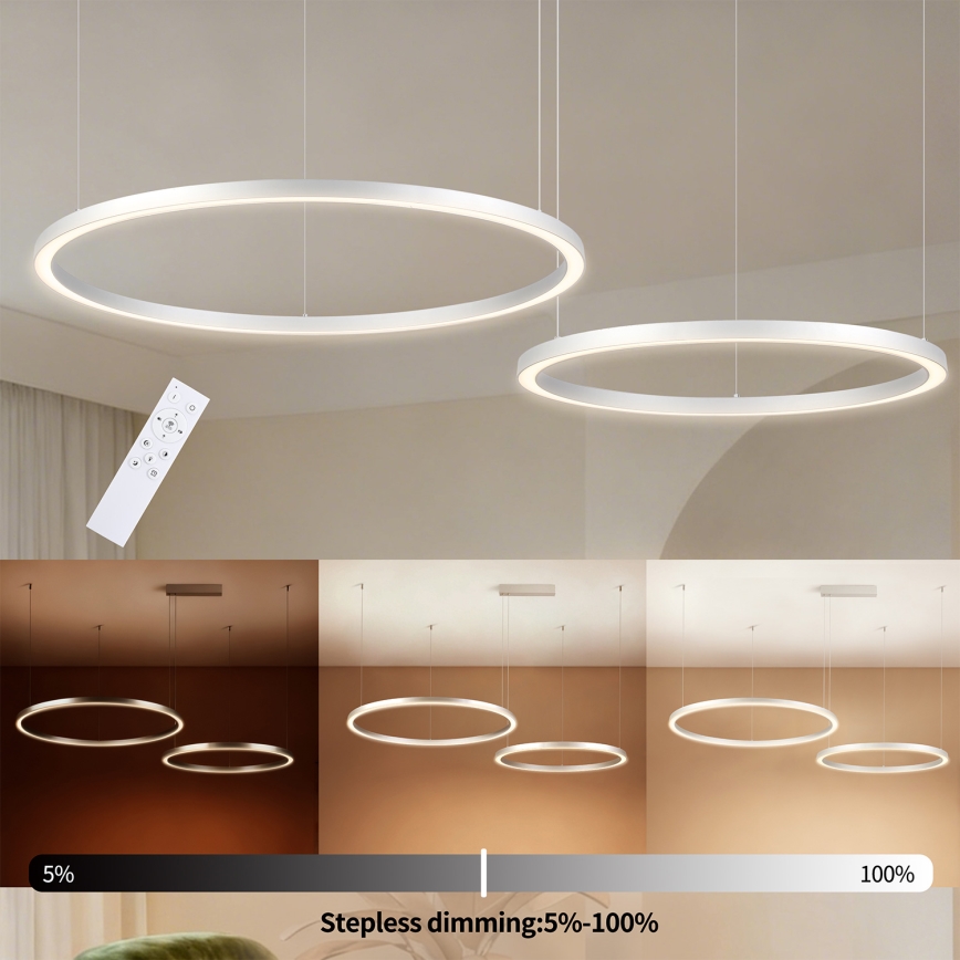 Brilagi - Dimmable LED pendant lamp on cable PORTOFINO LED/98W/230V 3000-6000K silver + remote control