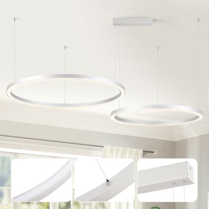 Brilagi - Dimmable LED pendant lamp on cable PORTOFINO LED/98W/230V 3000-6000K silver + remote control