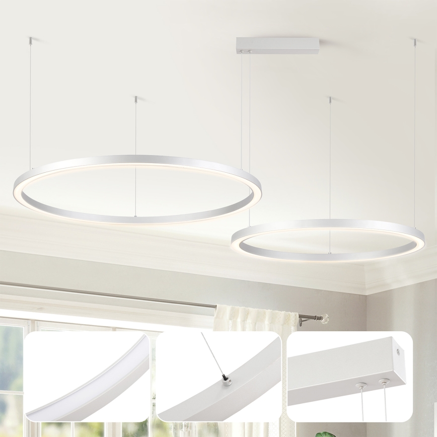 Brilagi - Dimmable LED pendant lamp on cable PORTOFINO LED/98W/230V 3000-6000K silver + remote control
