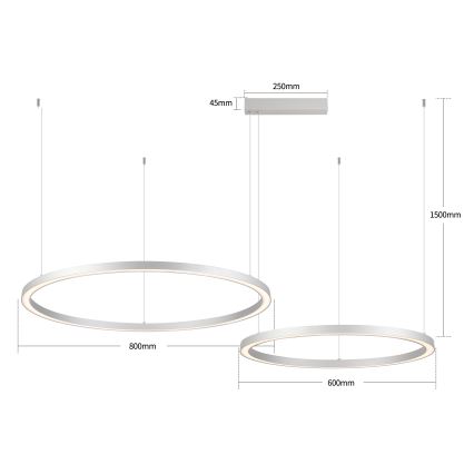 Brilagi - Dimmable LED pendant lamp on cable PORTOFINO LED/98W/230V 3000-6000K silver + remote control