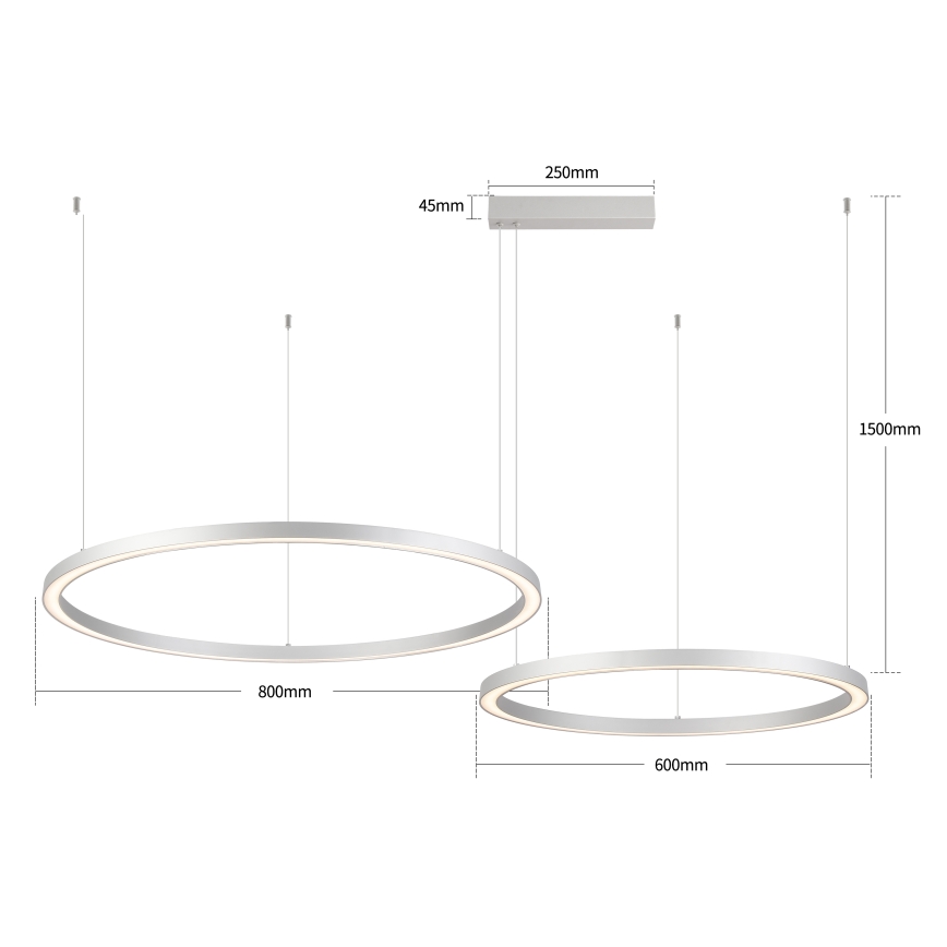 Brilagi - Dimmable LED pendant lamp on cable PORTOFINO LED/98W/230V 3000-6000K silver + remote control