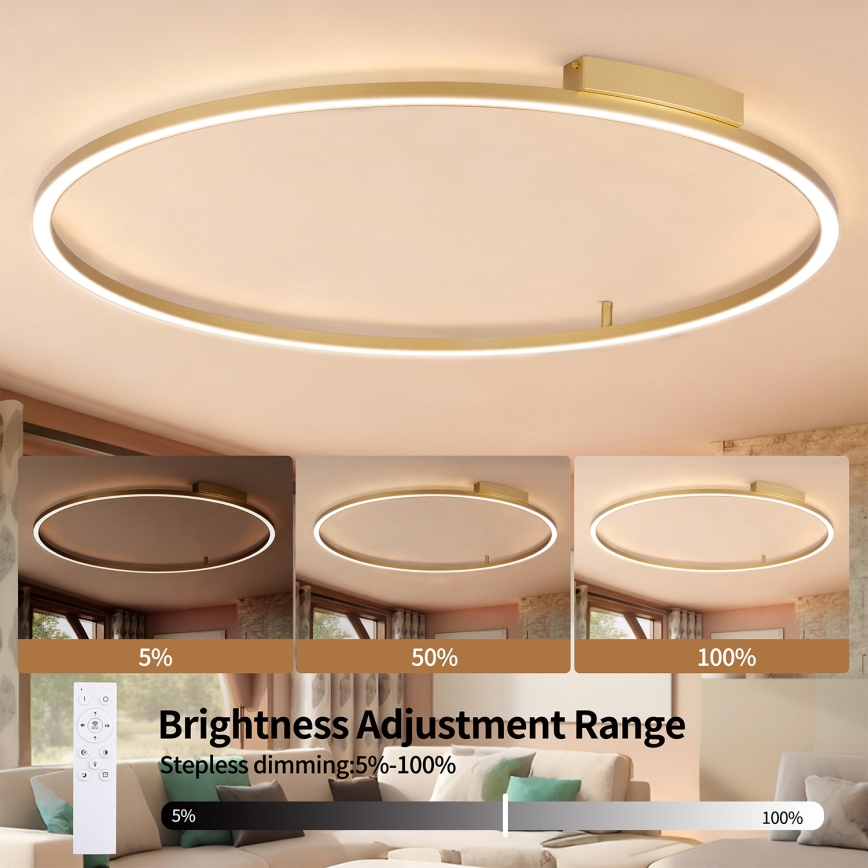 Brilagi - PORTOFINO Dimmable LED Ceiling Light LED/85W/230V 3000–6000K Ø 120 cm Gold + Remote Control
