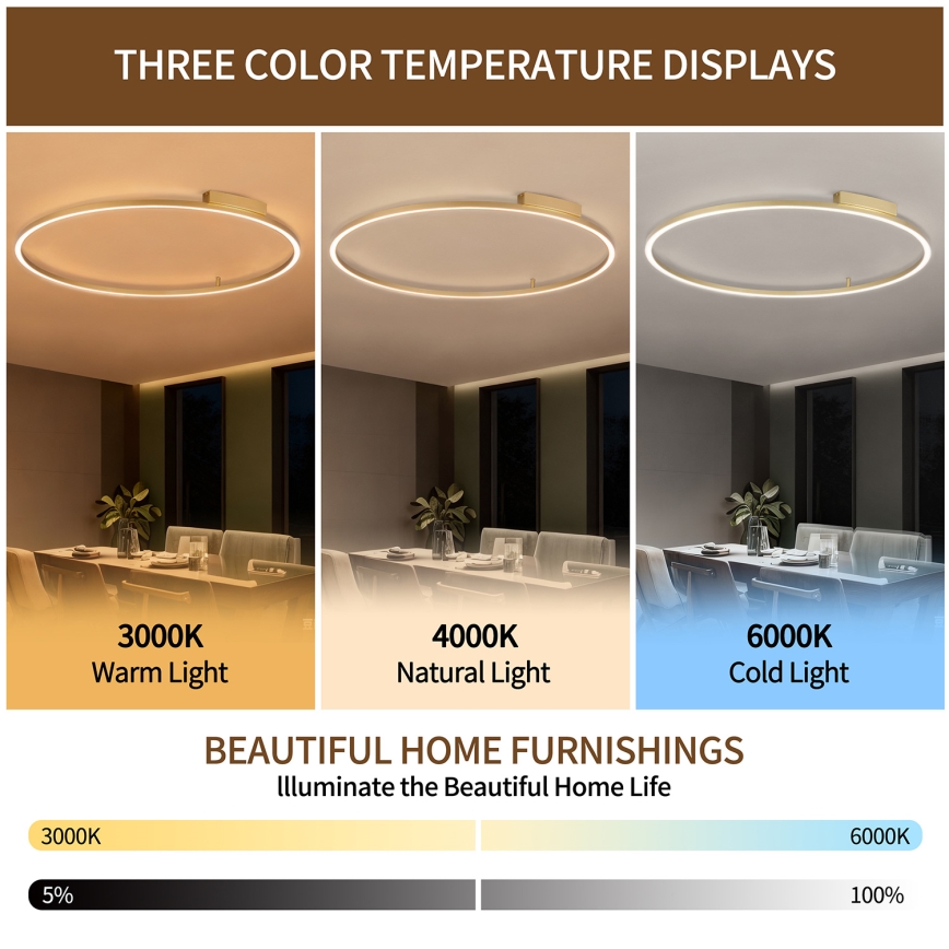 Brilagi - PORTOFINO Dimmable LED Ceiling Light LED/85W/230V 3000–6000K Ø 120 cm Gold + Remote Control