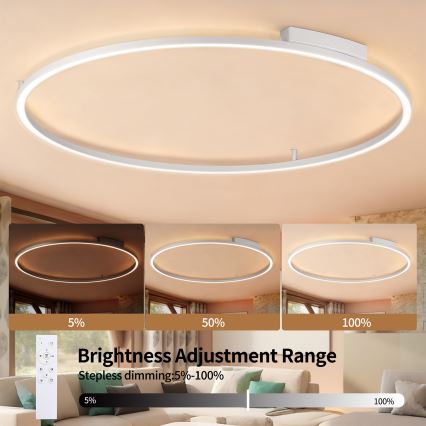 Brilagi - PORTOFINO Dimmable LED Ceiling Light 85W/230V 3000-6000K Ø 120 cm Silver + Remote Control