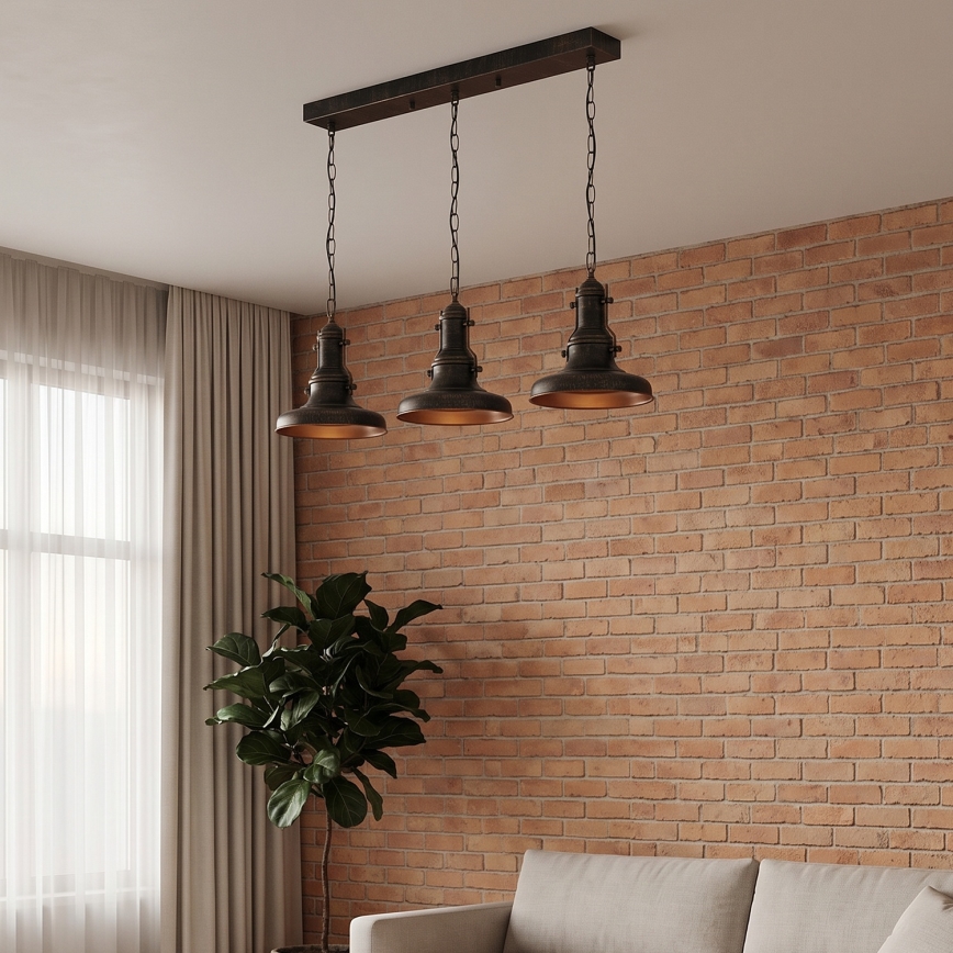 Brilagi - PYRONIC chain-hung chandelier 3xE27/40W/230V bronze/patina