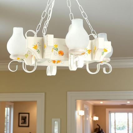 Brilagi - QUEEN Chain Chandelier 4xE14/40W/230V Beech/Cream