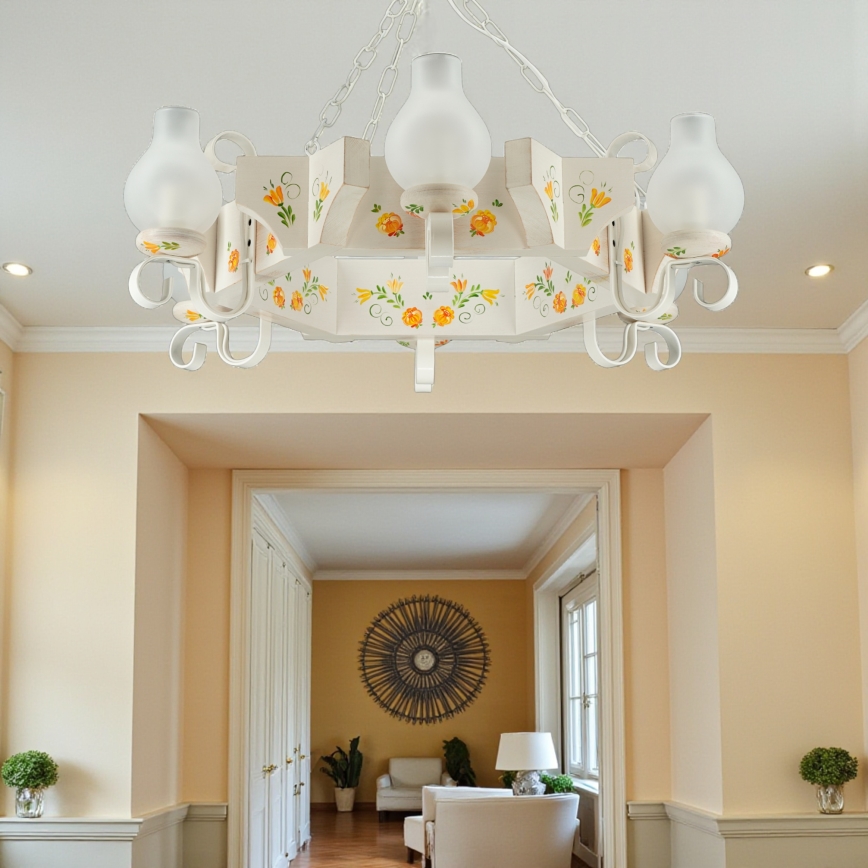 Brilagi - QUEEN chain-hung chandelier 6xE14/40W/230V beech/cream