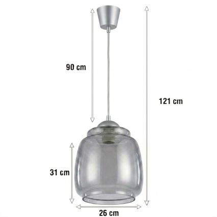 BRILAGI - LED pendant light on cable RETRO GLASS 1xE27/60W/230V Ø 26 cm silver/smoky gray