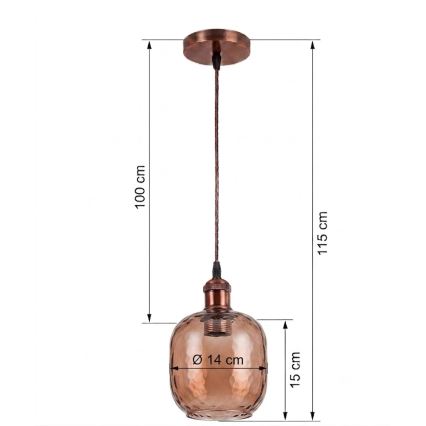 BRILAGI - LED pendant on cable RETRO GLASS 1xE27/60W/230V Ø 14 cm copper/smoked brown