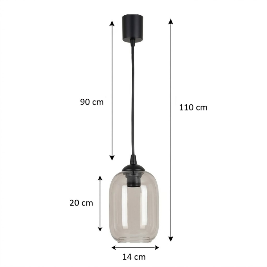 BRILAGI - RETRO GLASS LED Pendant on Cable, 1×E27 (max. 60W) 230V, Ø14 cm, Black/Smoked Grey