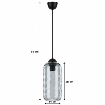 BRILAGI - RETRO GLASS cable-suspended LED pendant 1x E27/60W/230V Ø 14 cm black/smoked grey