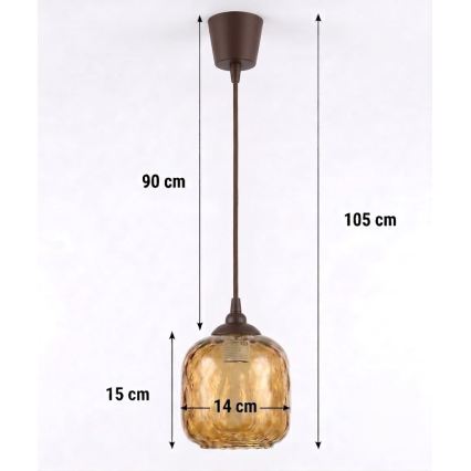 BRILAGI - LED pendant on cable RETRO GLASS 1xE27/60W/230V Ø 14 cm brown/smoked brown