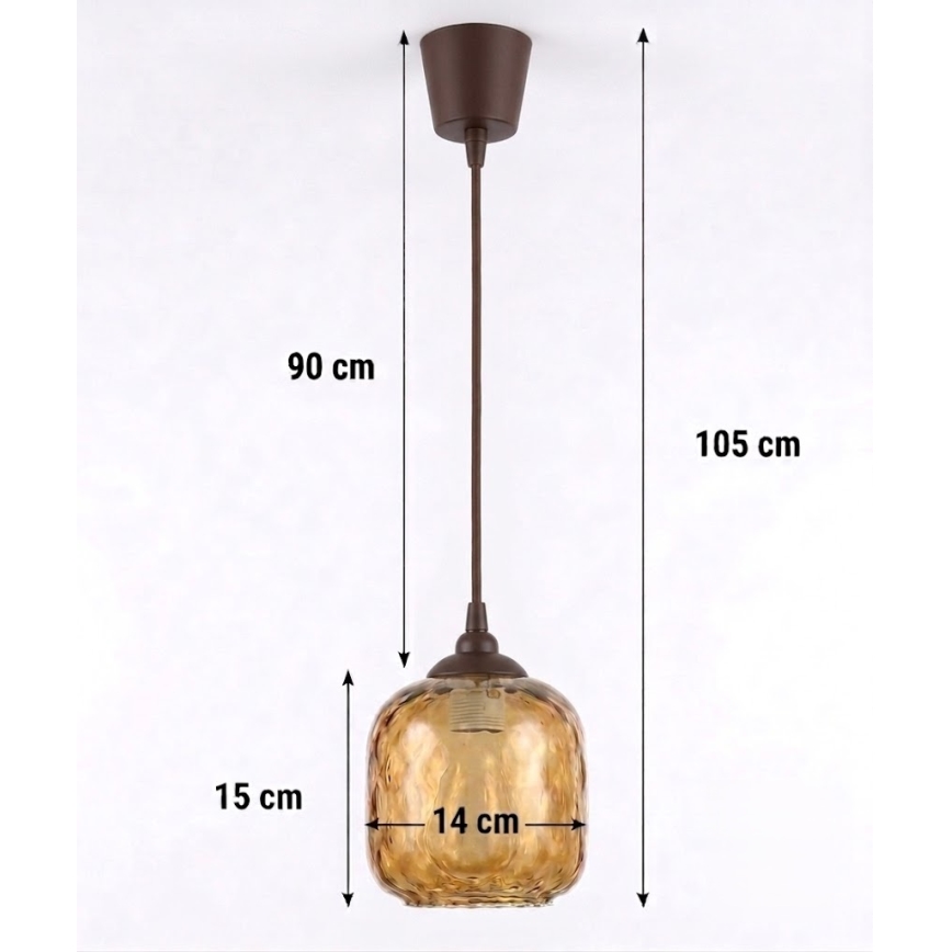 BRILAGI - LED pendant on cable RETRO GLASS 1xE27/60W/230V Ø 14 cm brown/smoked brown