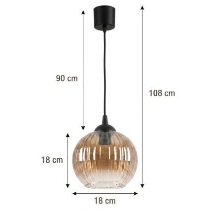 BRILAGI - RETRO GLASS LED Pendant on Cord, 1x E27/60W/230V, Ø 18 cm, Black/Smoked Brown