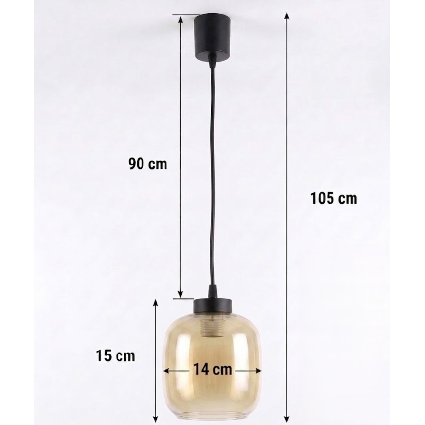 BRILAGI - RETRO GLASS LED pendant lamp on cable, 1xE27/60W/230V, Ø 14 cm, black/smoked brown
