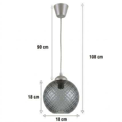 BRILAGI - LED cable pendant RETRO GLASS 1xE27/60W/230V Ø 18 cm silver/smoke gray