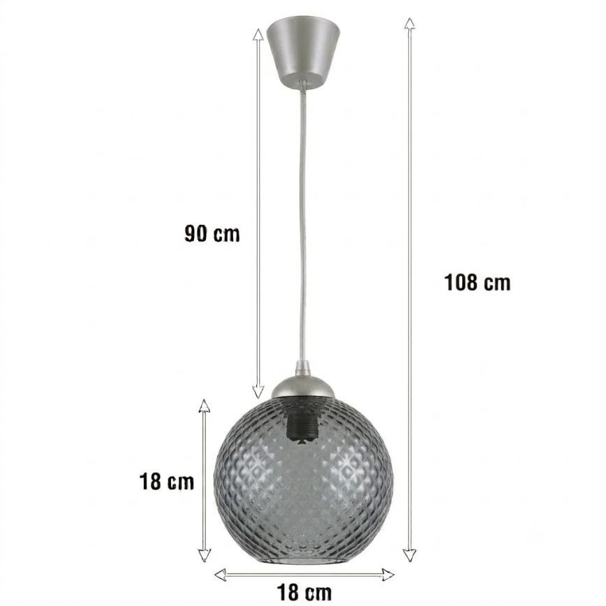 BRILAGI - LED cable pendant RETRO GLASS 1xE27/60W/230V Ø 18 cm silver/smoke gray