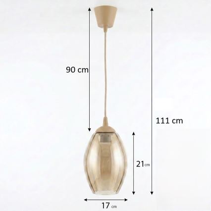 BRILAGI - RETRO GLASS LED pendant on cable 1xE27/60W/230V Ø 17 cm beige/smoked beige