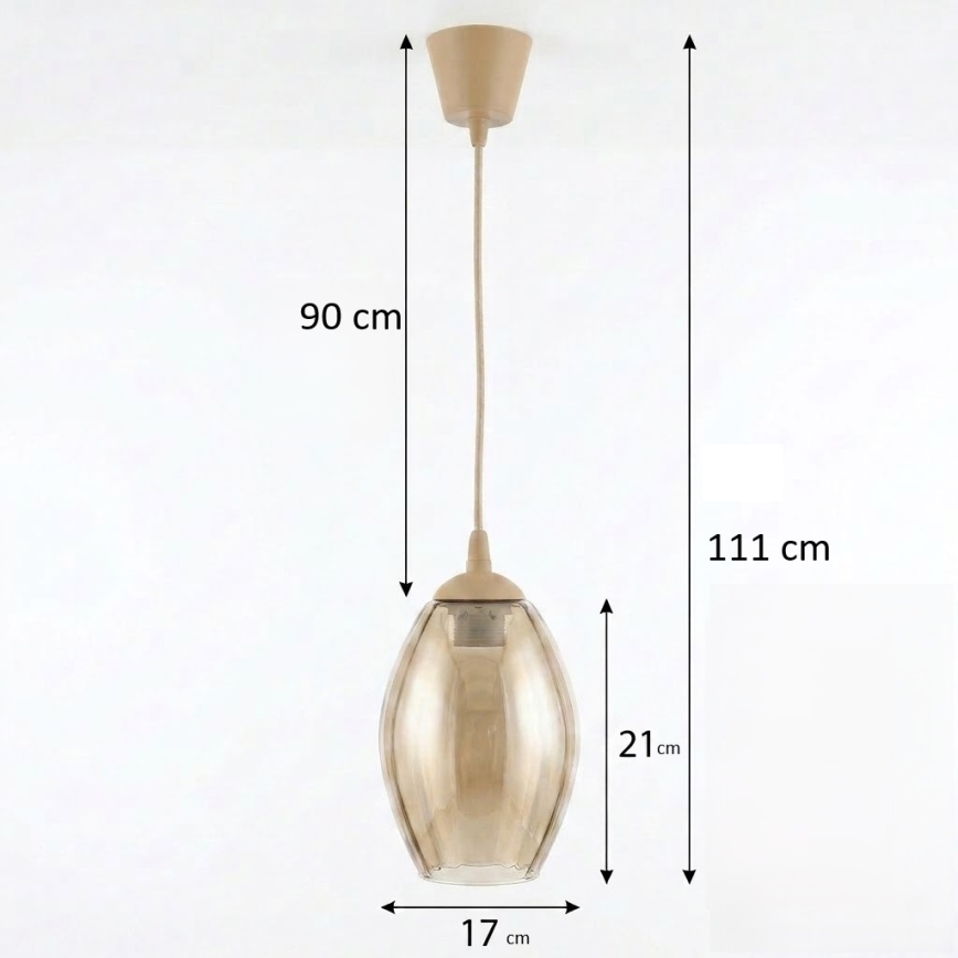 BRILAGI - RETRO GLASS LED pendant on cable 1xE27/60W/230V Ø 17 cm beige/smoked beige